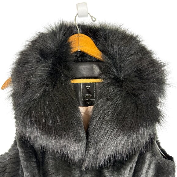 Guess Piper Women's Faux Fur Vegan Leather Vest XL Black Full Zip Pockets - Picture 2 of 11